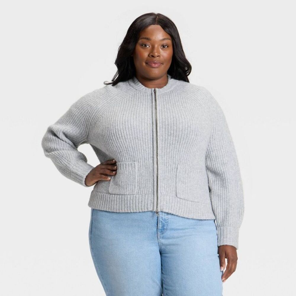 Women's Double Zip Cardigan Sweater - Ava & Viv Gray XXL